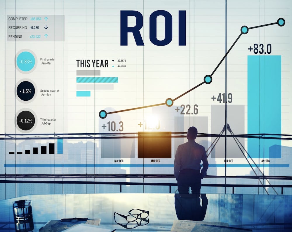 Man looking at a bar chart showing ROI over the year | CRM ROI